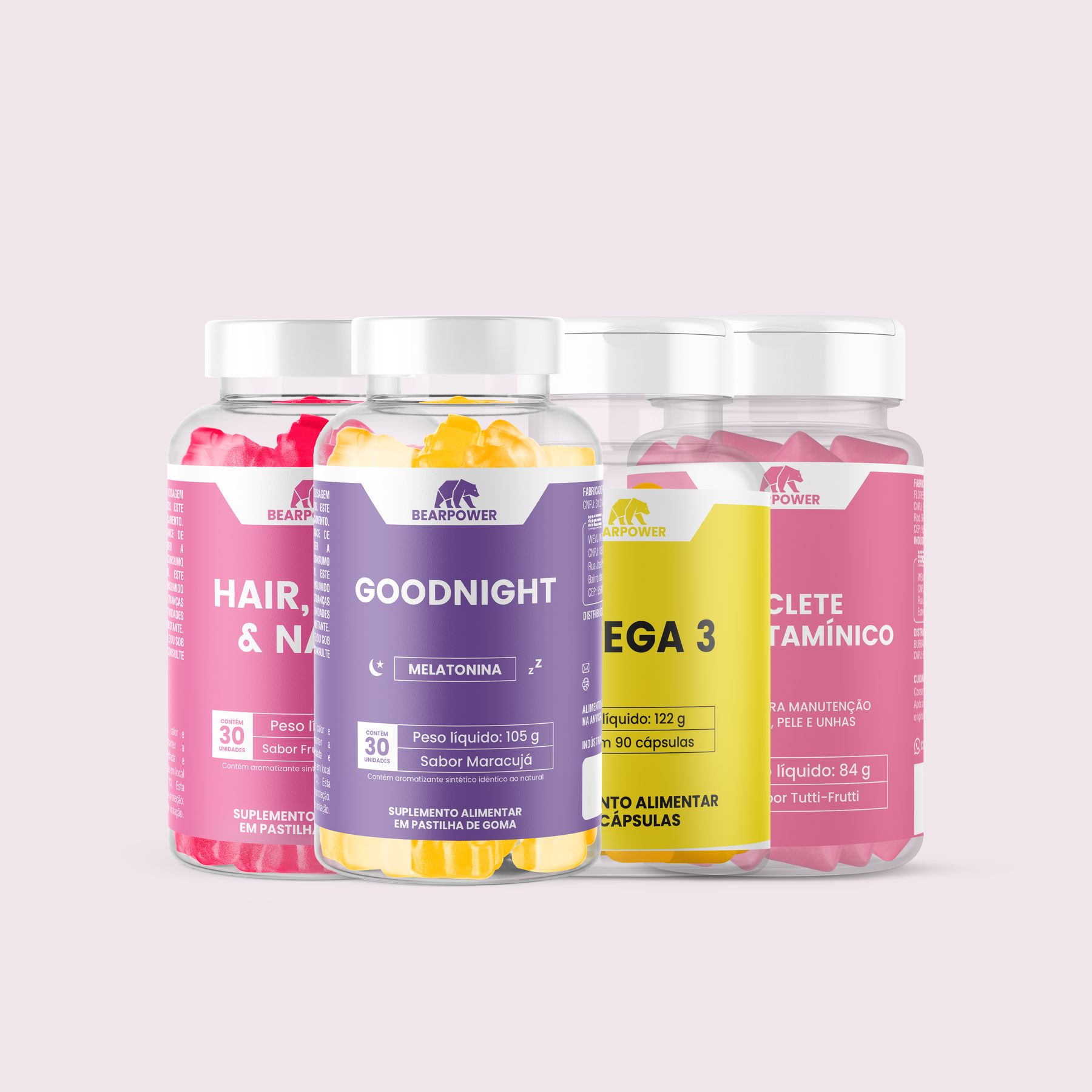 Hair, Skin & Nails + Melatonina + Omega 3 + Chiclete Multivitamínico